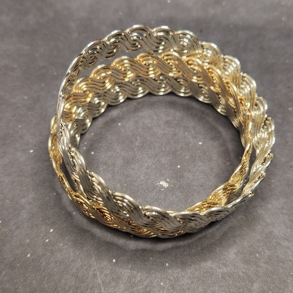 Silver Gold Tone Metal Rope Wire Swirl Wave Knot Woven Bracelet Lot of 3 Bangle - Picture 4 of 5